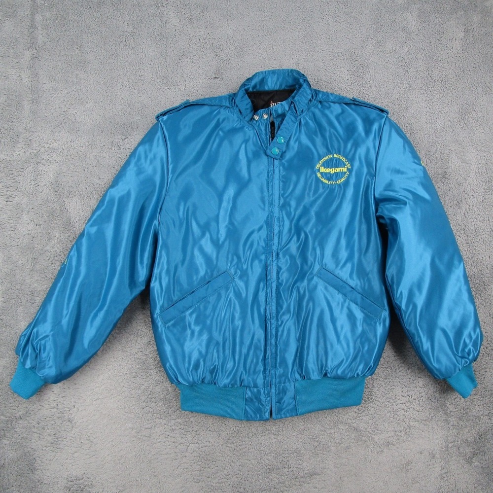 Vintage Butwin Ikegami 30th Anniversary Satin Bomber Jacket Mens Medium Blue USA